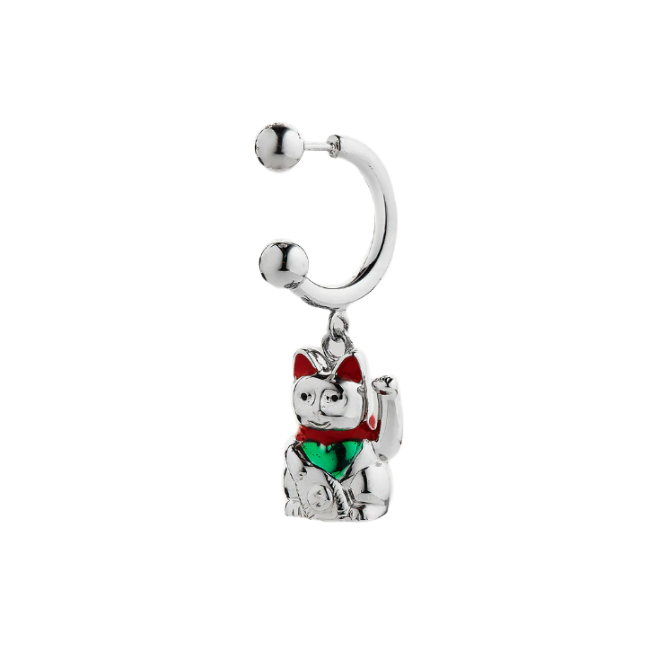 Earring 'Silver Maneki Neko' by SafSafu